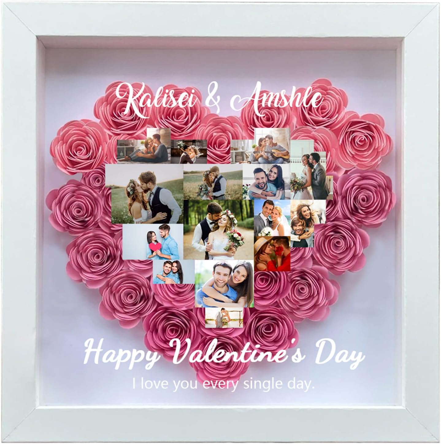 Wasetell Personalized Rose Flower Shadow Box with Photo