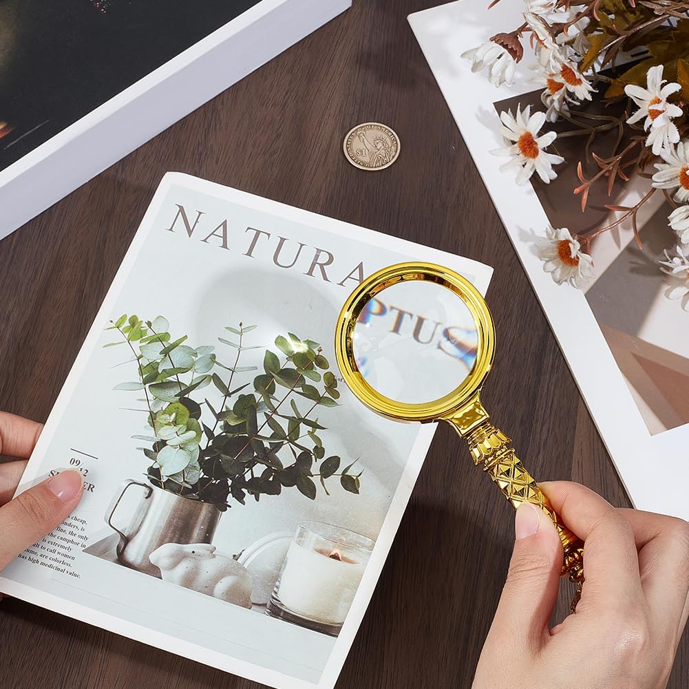 10X Magnifying Glass Keychain Gold Handheld Magnifying Glass ABS Plastic Gold Plated Frame Portable Mini Loupe Magnifiers with Split Key Ring for Reading Jewelry Repair Map Crafts Accessories image 3
