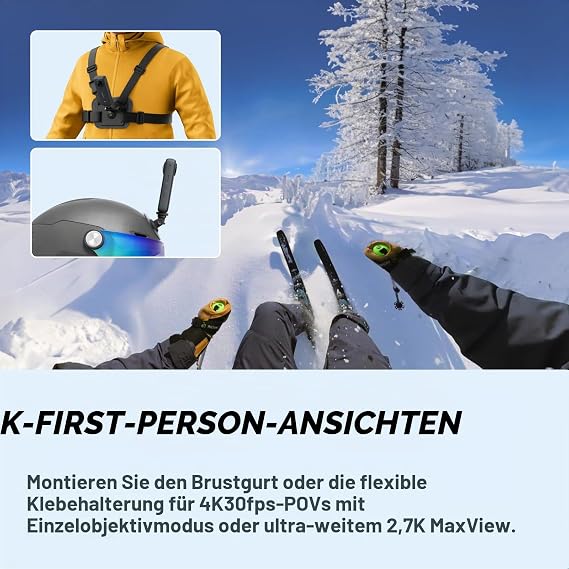 Insta360 X3 Snow Kit: Waterproof 360° Action Camera with 1/2 Sensor 5.7K 360° 72MP 360° Photos Stabilization 2.29 Touchscreen Vibration Detection and More