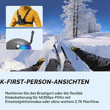 Insta360 X3 Snow Kit: Waterproof 360° Action Camera with 1/2 Sensor 5.7K 360° 72MP 360° Photos Stabilization 2.29 Touchscreen Vibration Detection and More