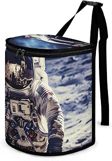 Waterproof US Astronaut Travel Moon Car Trash Can with Lid and Storage Pockets Large Capacity Car Trash Bag Leakproof Vehicle Trash Can Car Accessories for Women Men