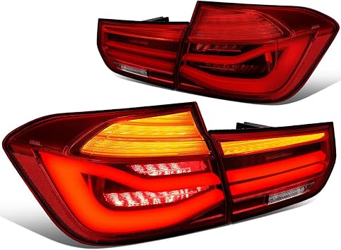 Auto Dynasty Full LED Tail Lights Compatible with 2012-2015 BMW F30 325i 320i 328i 335i 328D, Driver and Passenger Side 3D LED Light Bar Brake Lamps with Sequential Turn Signal, Red Lens Amber Signal