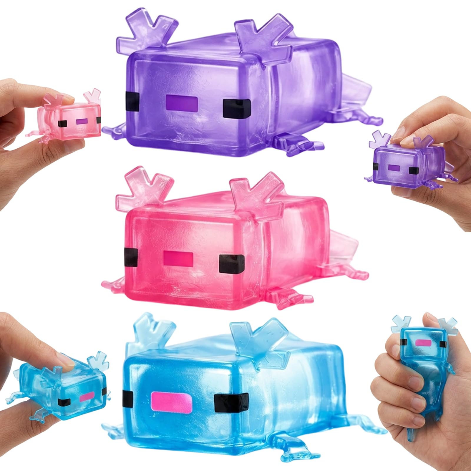 3Pcs Axolotl Squishy, Sensory Relaxation & Stress Relief, Soft Textured Slow Rising Design, Pink Blue Purple Assorted Colours for Focus Calm & Daily Leisure