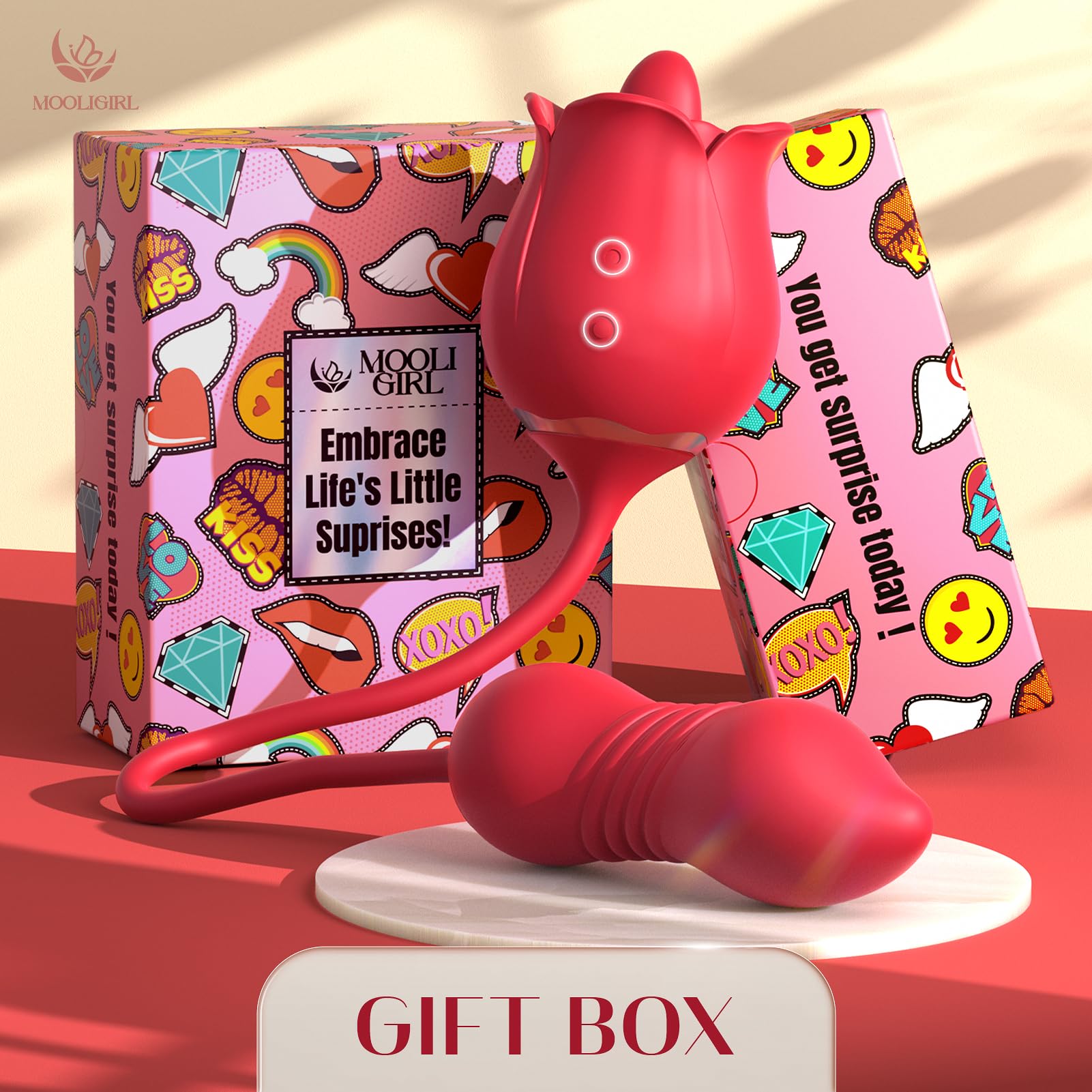 Sex Toys Rose Vibrator Dildo - MOOLIGIRL 4IN1 Adult Toys for Women with 9 Tongue Licking & Thrusting Dildos G Spot Vibrators, Anal Rose Sex Toy Nipple Clitoral Stimulator Licker for Female Couples: MOOLIGIRL Rose Sex Toy for Women, Men & Couples - Vibrator Adult Sex Toys Upgraded with Giftbox, 9 Tongue Licking & Thrusting Modes, G Spot Vibrators Dildo for Clitoral Nipple Anal Stimulation