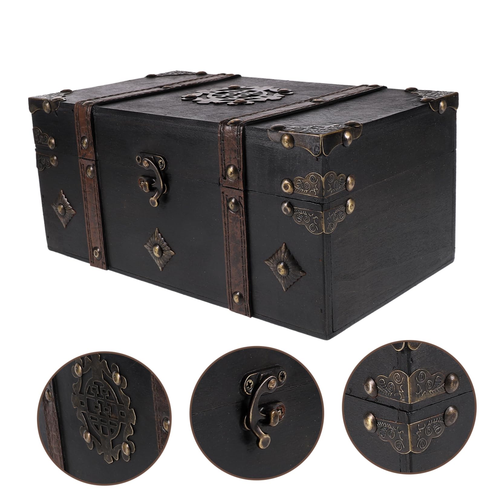 LABRIMP caja de almacenamiento de madera cajas de almacenamiento joyas de cofre estriado recipientes para organizar cofre de madera para recuerdos cajas de recuerdos Metal