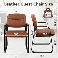 Vista 3 de CLATINA Silla de cuero para oficina, sala de espera, con base de trineo, silla de recepción sin ruedas con reposabrazos y soporte de madera, sillón