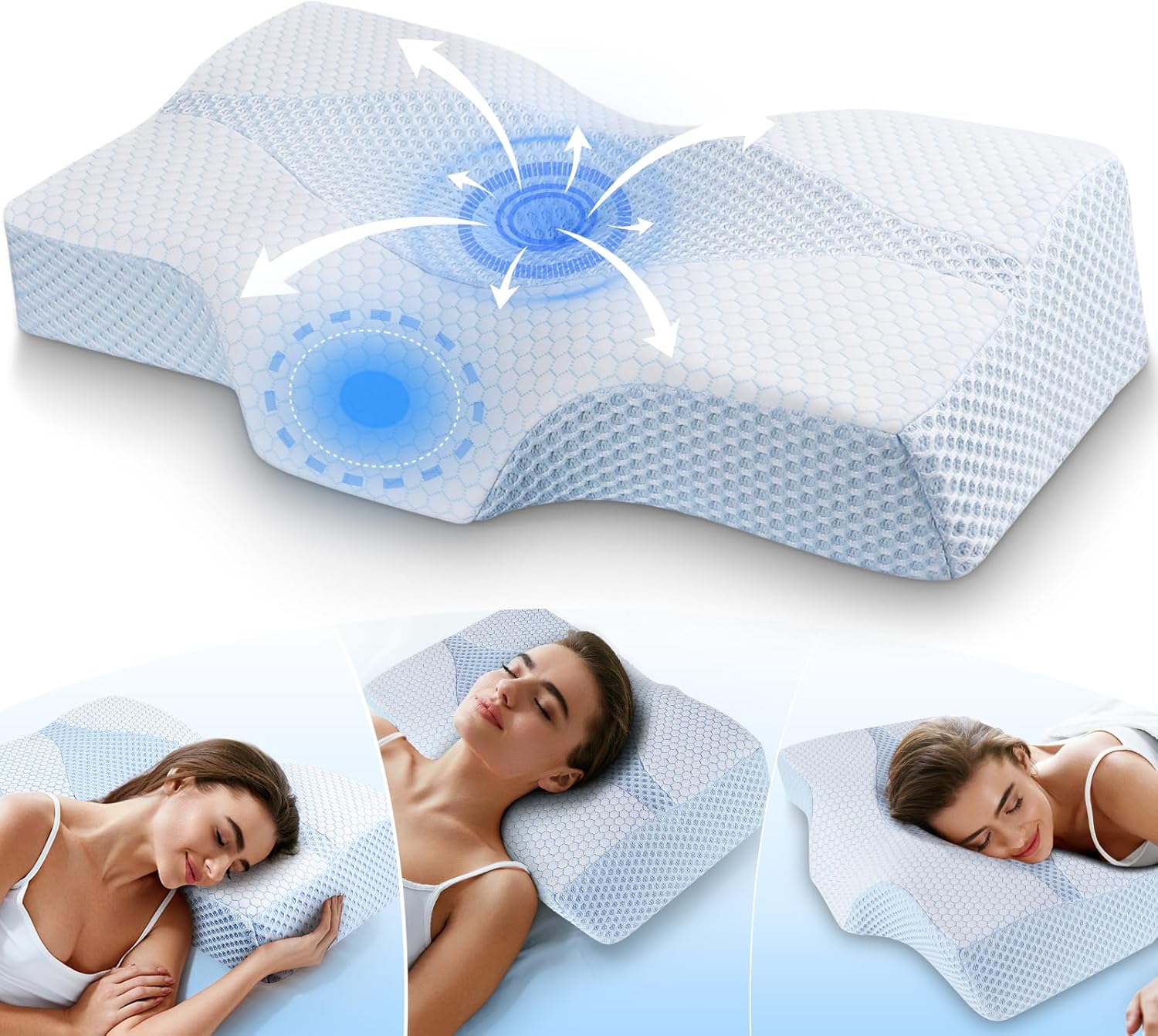 Hydomi Memory Foam Neck Support Pillow for Neck Shoulder Pain Sleeping: Orthopedic Cervical Pillow-Ergonomic Side Sleeper Pillow-Contour Bed Pillows with Washable Cover for Side Back Stomach Sleepers