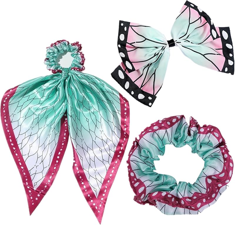 PPX 3Pcs Anime Hair Scrunchies Hair Band with Bowknot and Hair Clips for Women Anime Cosplay Accessories Costumes Head Wear
