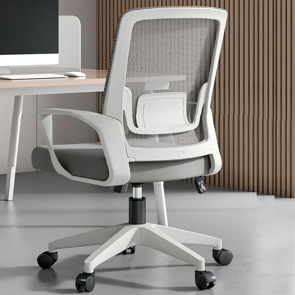 Cadeira de Escritório Turim, Tela Mesh Respirável, Apoio Lombar Fixo, Espuma D35, Giratória Reclinável, Estilo Moderno, Sala Reunião (Cinza)