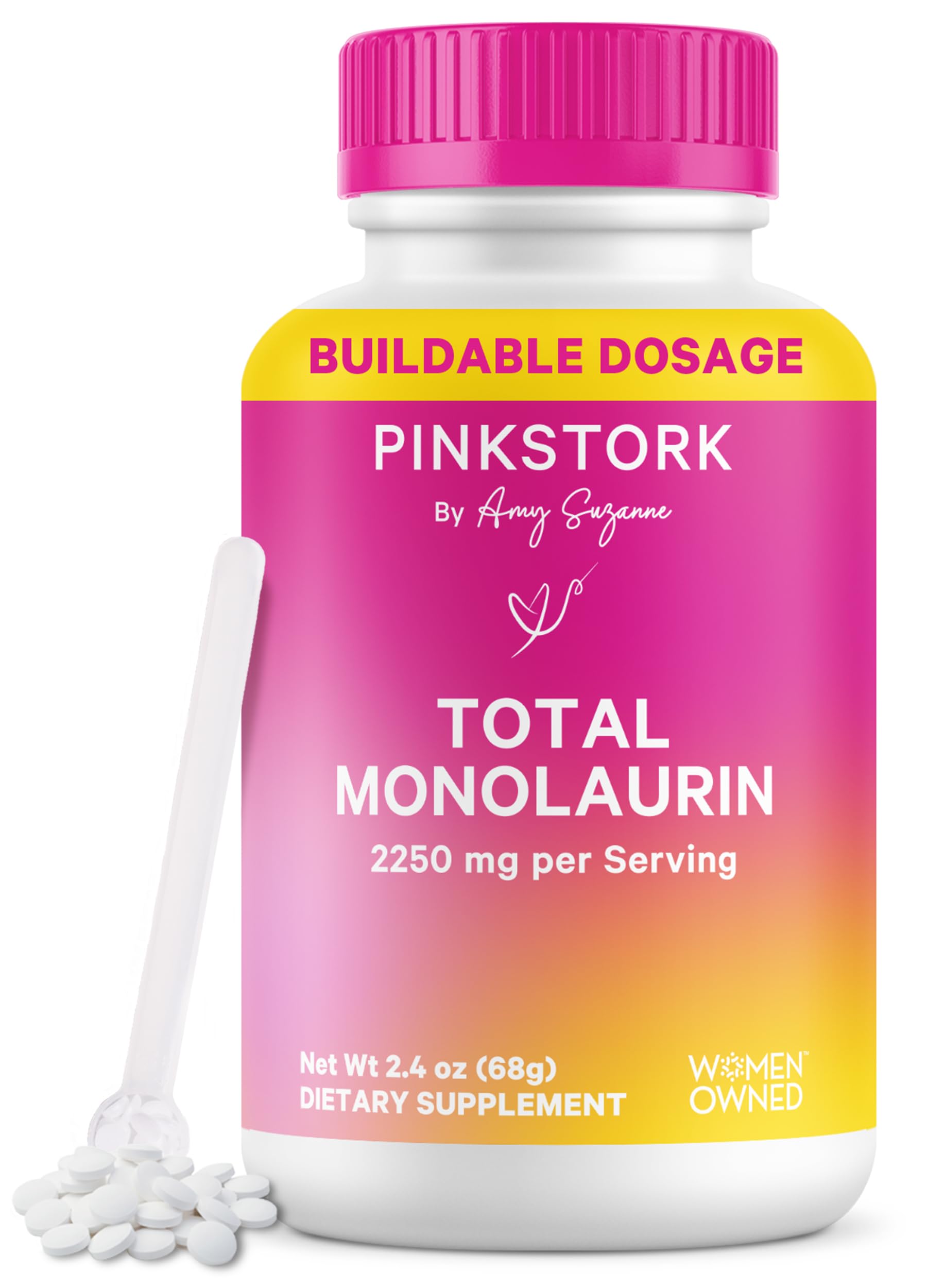 Pink Stork Monolaurin Pellets – Vegan Lauric Acid Immune & Gut Support for Women – Microbial Balance, Digestive Wellness – Odorless, Scoopable Monolaurin Supplement – 226g – 75 Servings