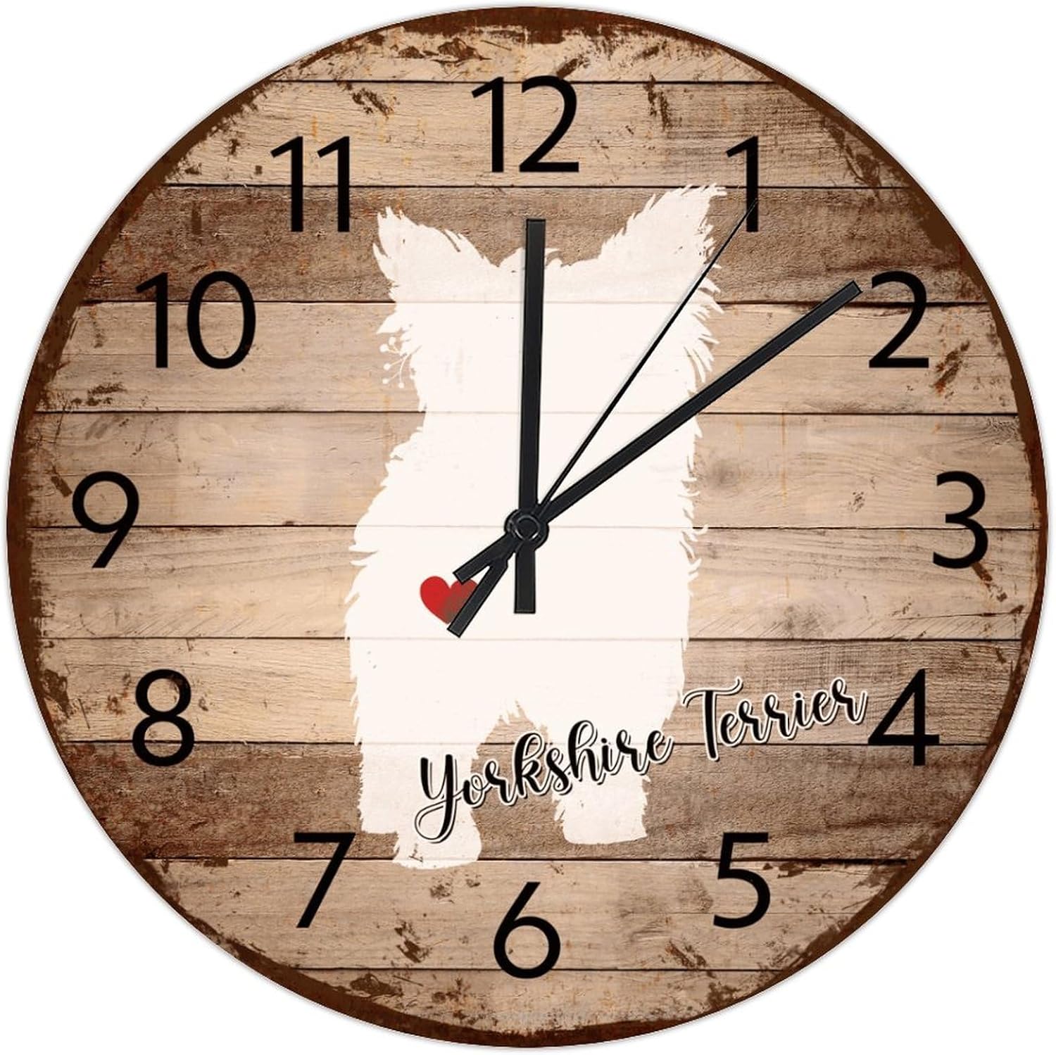 Wood Wall Clock Non-Ticking Sweep Movement Yorkshire Terrier Custom Wall Clocks Animal Prints Dog Silhouette Pictures Home Decoration for Workshop Hotel Dining Room 15 Inch