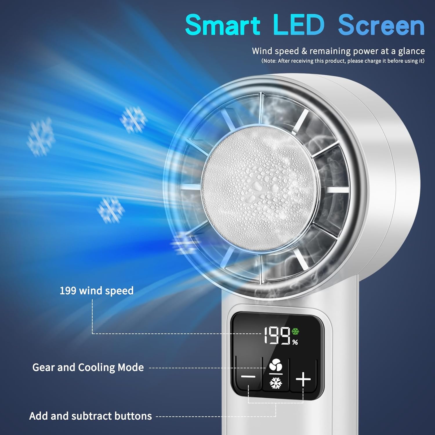 Handheld Turbo Fan with Ice Cooler, Rechargeable Personal Fans, 1-199 Adjustable Speed, Powerful Cooling Personal Mini Fan, Portable Hand Fan for Travel, Outdoor, Office, Gifts for Women,Men - Image 4