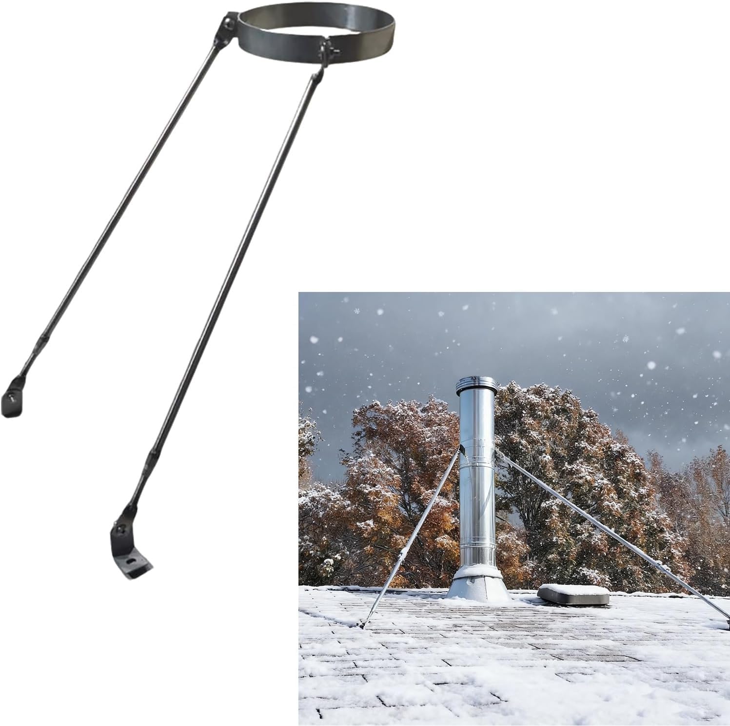 Usknxiu Stove Pipe Roof Support Bracket, Chimney Pipe Brace Holder with 2 Legs, Stainless Steel Wood Stove Pipe Carrier,Dia 160mm/6.3"