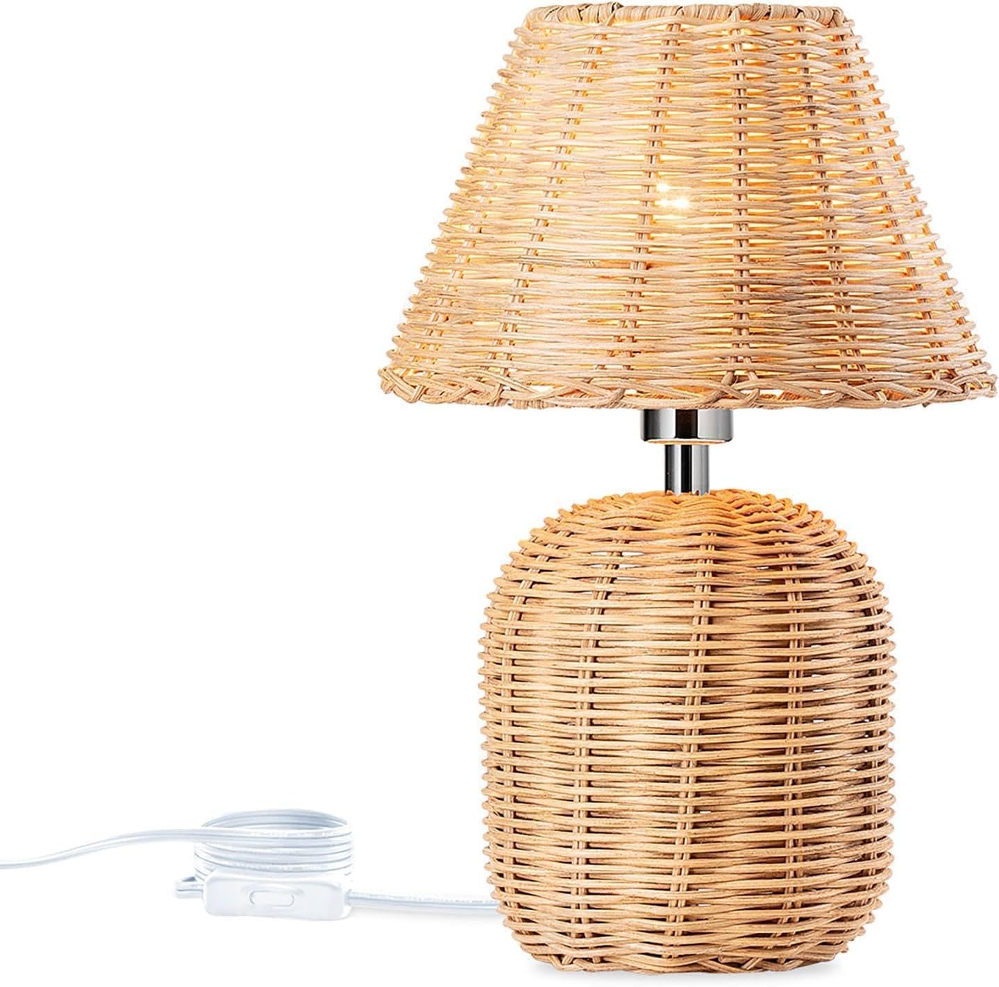 Tischlampe Rattan aus Bambus E14 Nachttischlampe mit Stecker und Schalter  Retro Natur Leselampe Handgefertigte Gewebte Laternenschirm Tischleuchte  mit 1.5M Kabel fr Schlafzimmer Wohnzimmer Esszimmer : Amazon.de:  Beleuchtung