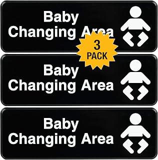 Excello Global Products Baby Changing Station Sign: Easy to Mount Informative Plastic Sign with Symbols 9x3, Pack of 3 (Black)