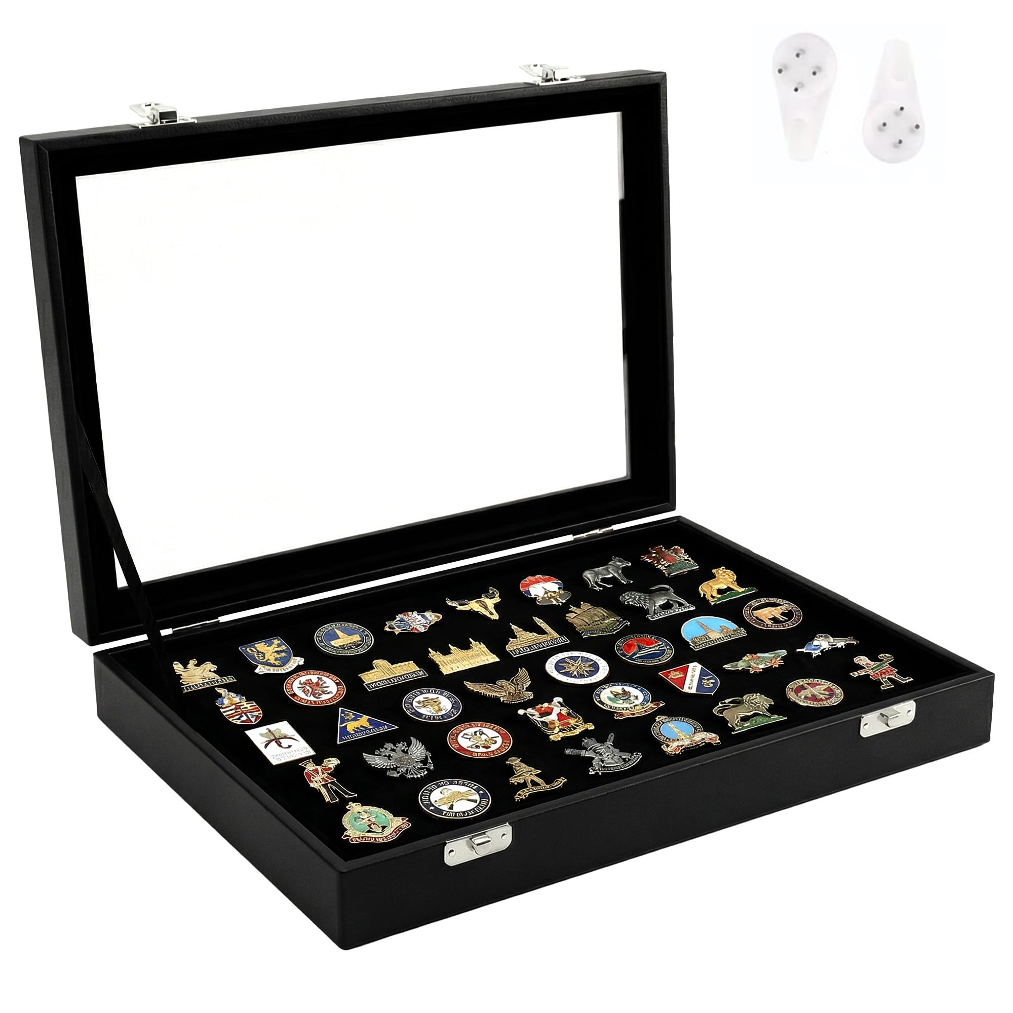 11x8 Inch Dustproof Pin Display Case Shadow Box Frame With Hooks for Military Medal Jewelry Pin Badge Collection, Black