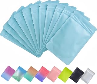 Plaphy 100 Bolsas Zip Herméticas Planas, Bolsas Mylar Coloridas con Cierre Resellable, Bolsas de Aluminio Autocierre para Empaque, Organización y Almacenamiento de Alimentos (Azul, 8 x 13 cm)