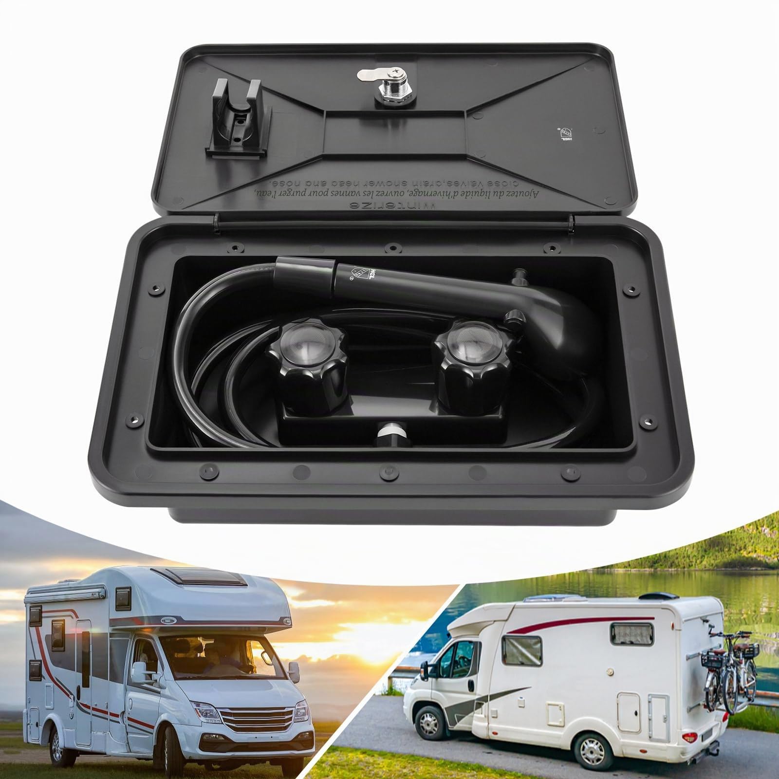 Ensemble de cabine de douche d'extérieur pour camping-car, noir portable avec tuyau de 4,92 pieds, convient pour bateaux et camping-cars