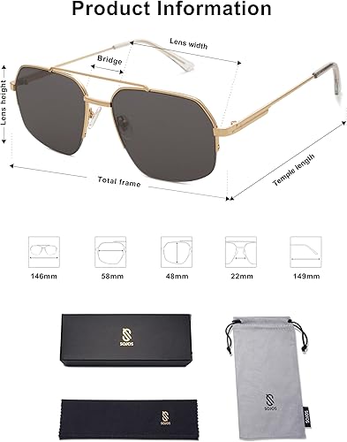 Miniatura 5 de SOJOS Trendy Aviator Sunglasses Mens Womens Retro Double Bridge Metal Semi-Rimless Shades Lentes De Sol Para Mujer SJ1191