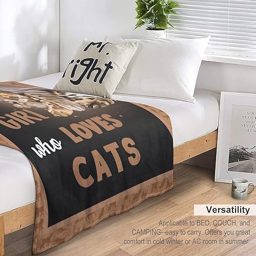Miniatura 7 de Manta con diseño de gatos, regalos para niñas, mujeres, amantes de los gatos, con texto en inglés "Just A Girl Who Loves Cat", manta de forro polar
