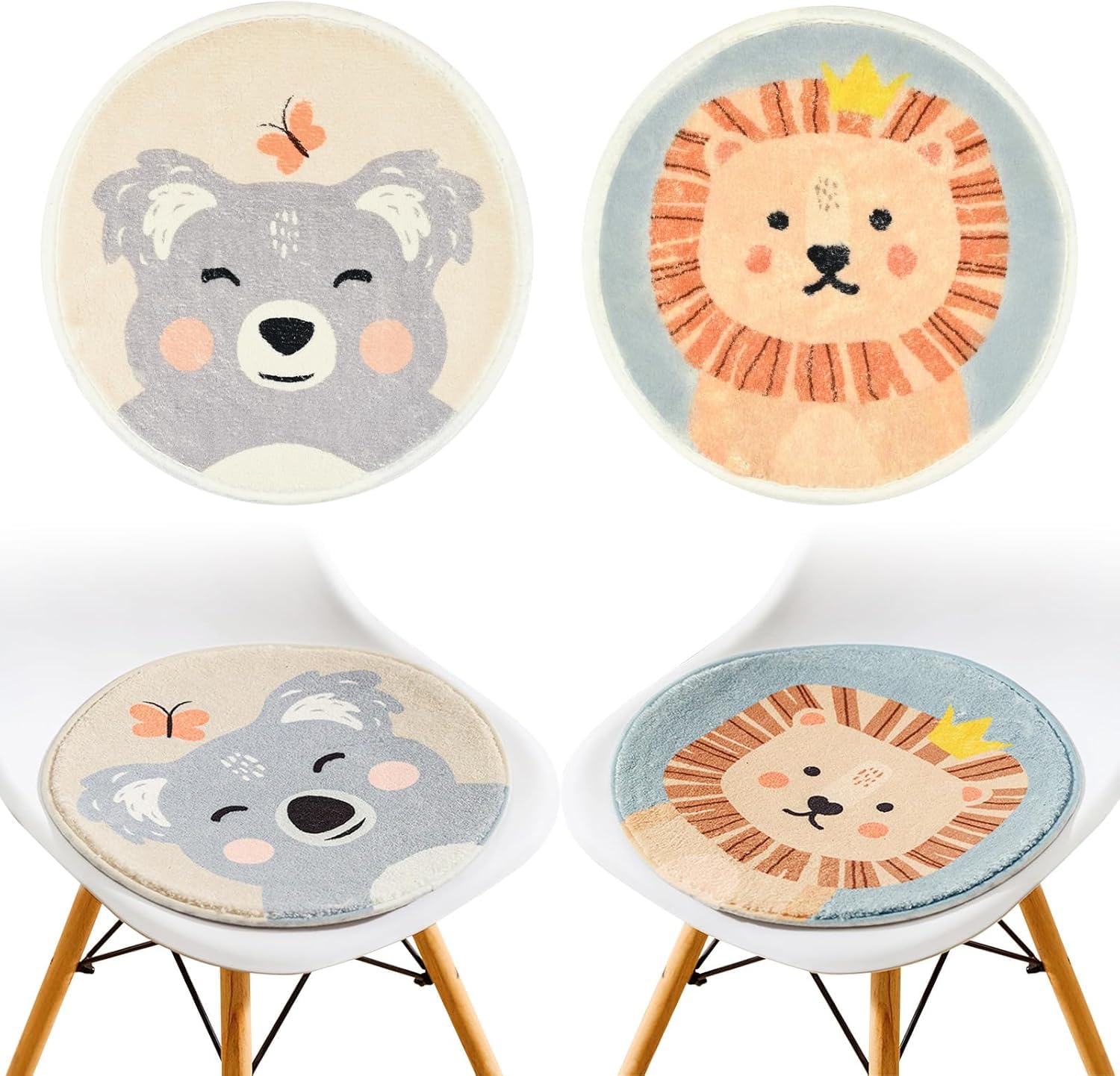 Yibang 2PCS Runde Sitzkissen Stuhl Kinder Set, Cartoon Tier Bodenkissen Sitzkissen Kinderzimmer, Stuhlkissen Sitzkissens Rund 30x30cm Weich Sitz Auflage, Sitzkissens Filz Rund Kinder Kissen Deko (A)