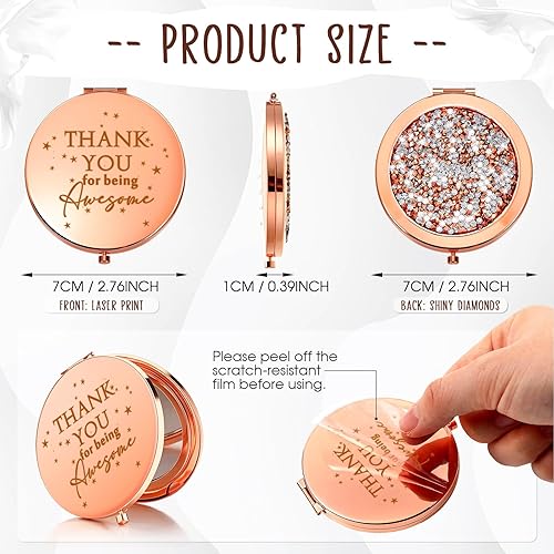 Miniatura 2 de Roowest 10 piezas de regalos de Navidad de agradecimiento, espejo compacto a granel Thank You for Being Awesome Rose Gold Maquillaje Espejo de