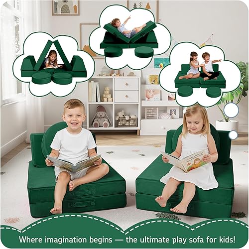 Miniatura 89 de MeMoreCool Sofá modular para niños de 1 a 3 años, 8 piezas de dinosaurio que brilla en la oscuridad, sofá de espuma para niños, juego convertible