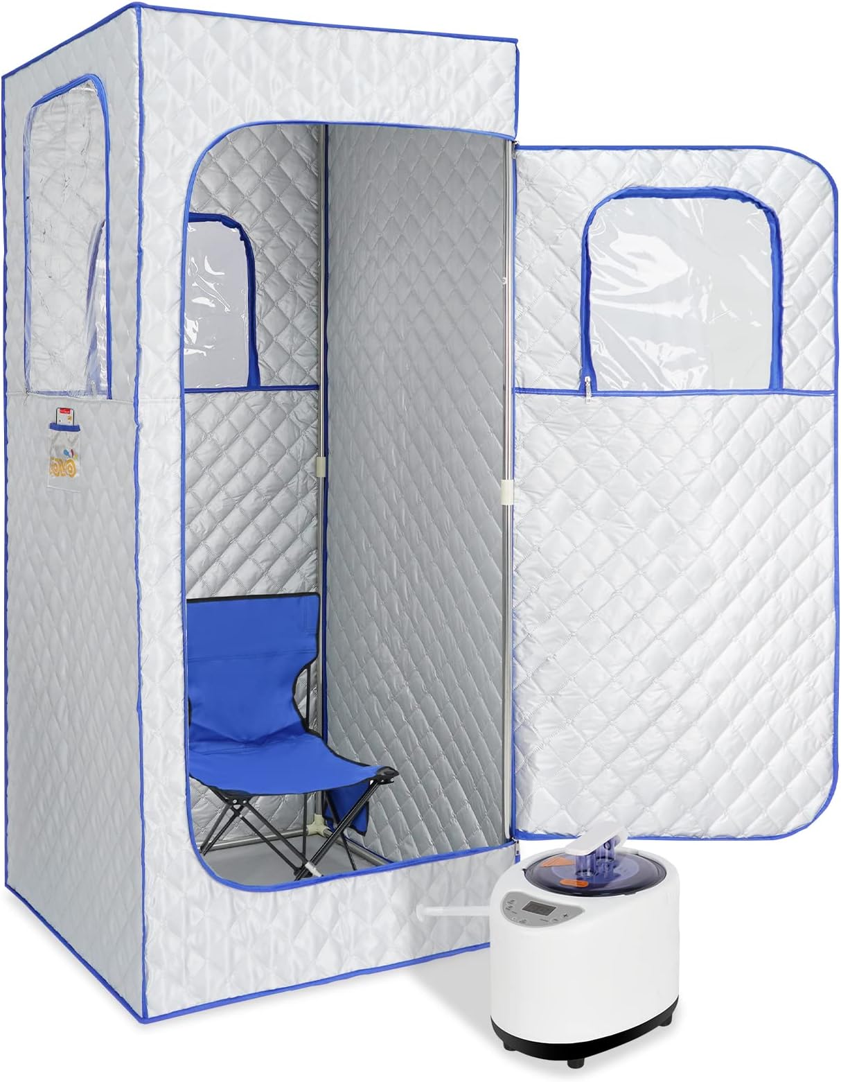 Full Size Portable Personal Steam Sauna Tent Steam Sauna Spa for Home Relaxation, Indoor Sauna Kits with 2.6L 1000 Watt Steam Generator, Timer & Chair Included