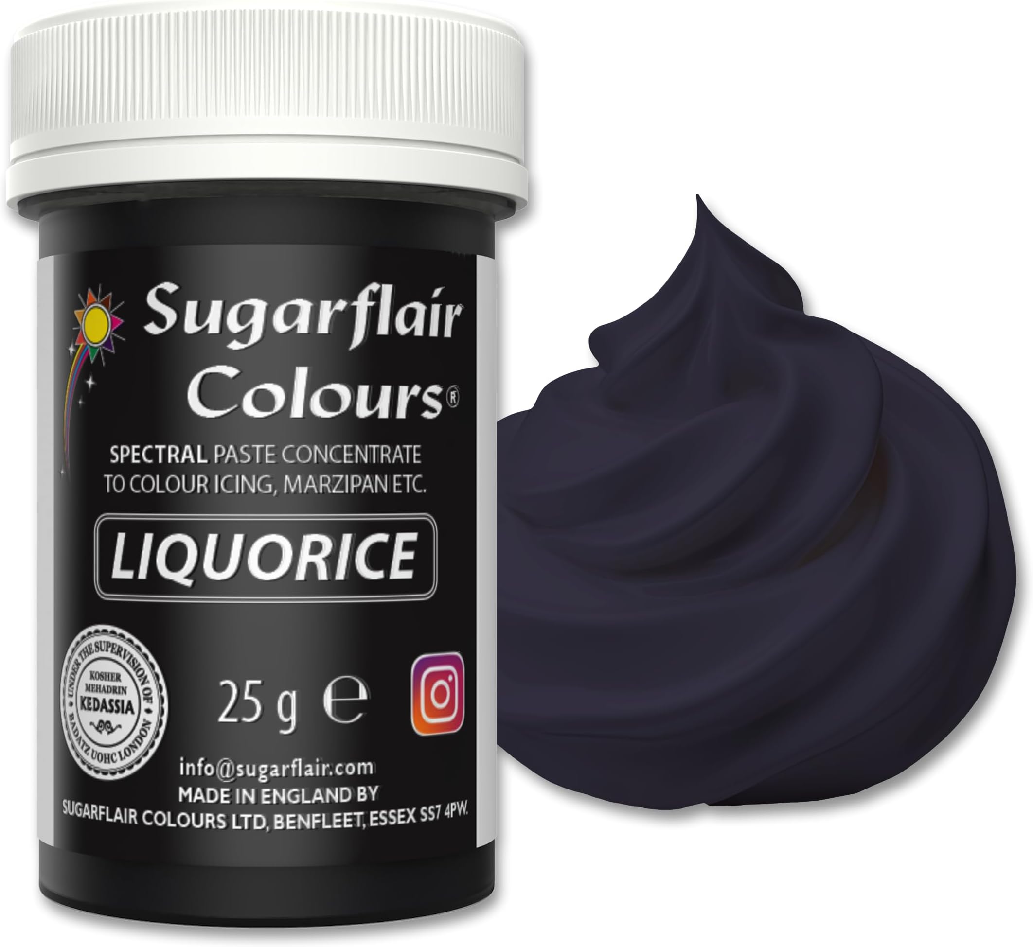 Sugarflair Food Colouring Paste Liquorice Black, Concentrated Spectral Food Colouring for Buttercream, Sugar Paste, Royal Icing, Cake Mixes, Macarons and More! - 25g