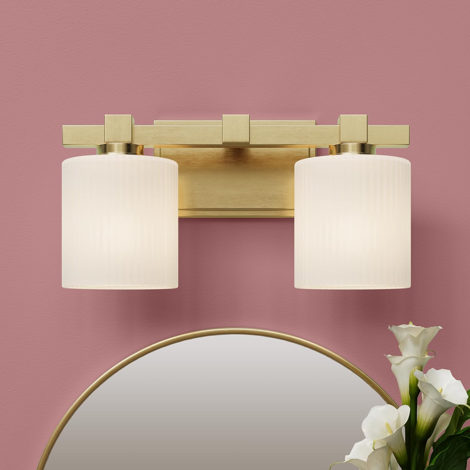 ML Lighting | 23102-VB | Indoor 2 Light Vanity in Vintage Brass with Opal Ribbed Glass Shade | Elegant and Versatile Design for Any Bathroom