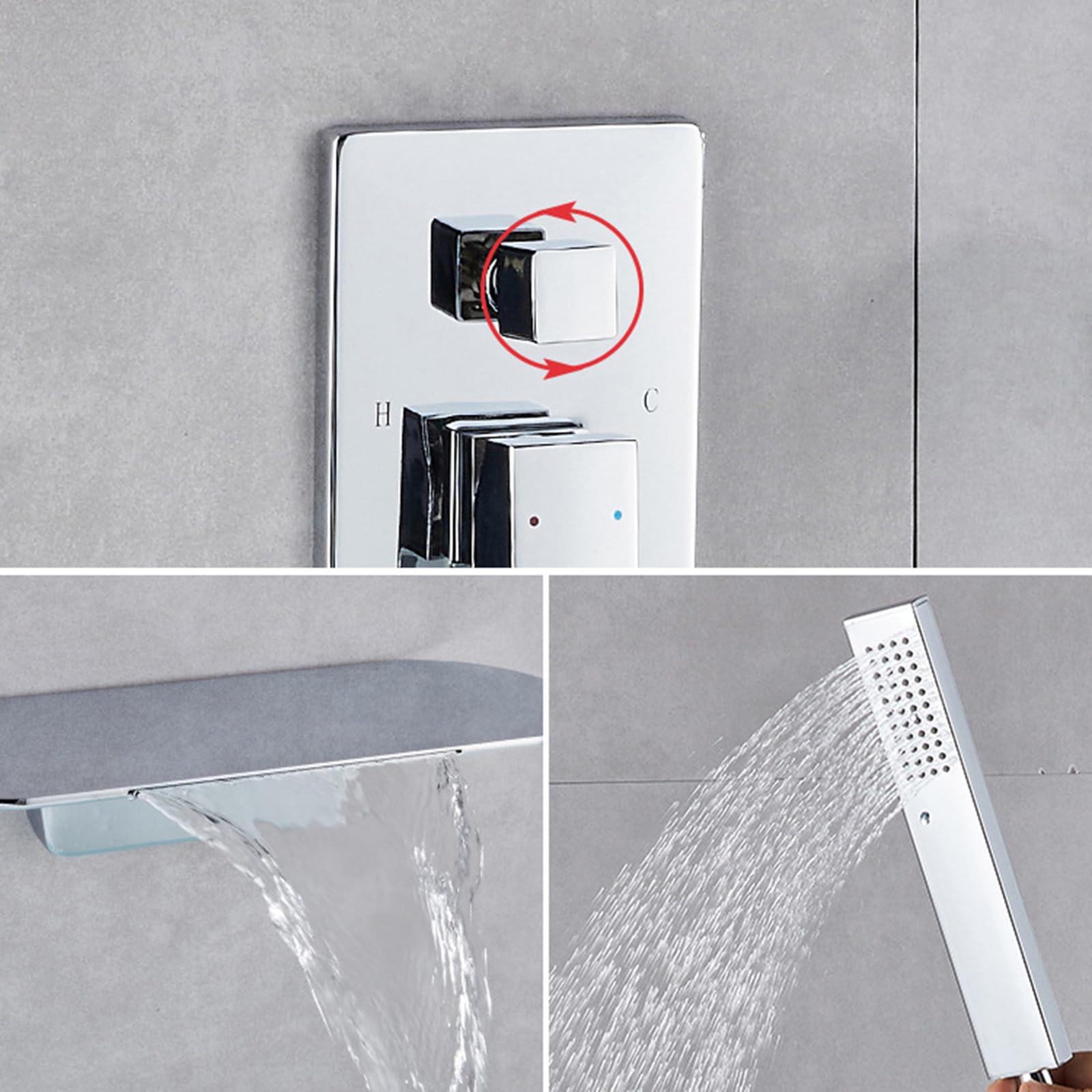 Generico Miscelatore Doccia a Parete per Vasca con Cascata Rubinetto per Acqua Calda E Fredda Miscelatore Monocomando per Doccia Rubinetto per Vasca A Incasso Cromato
