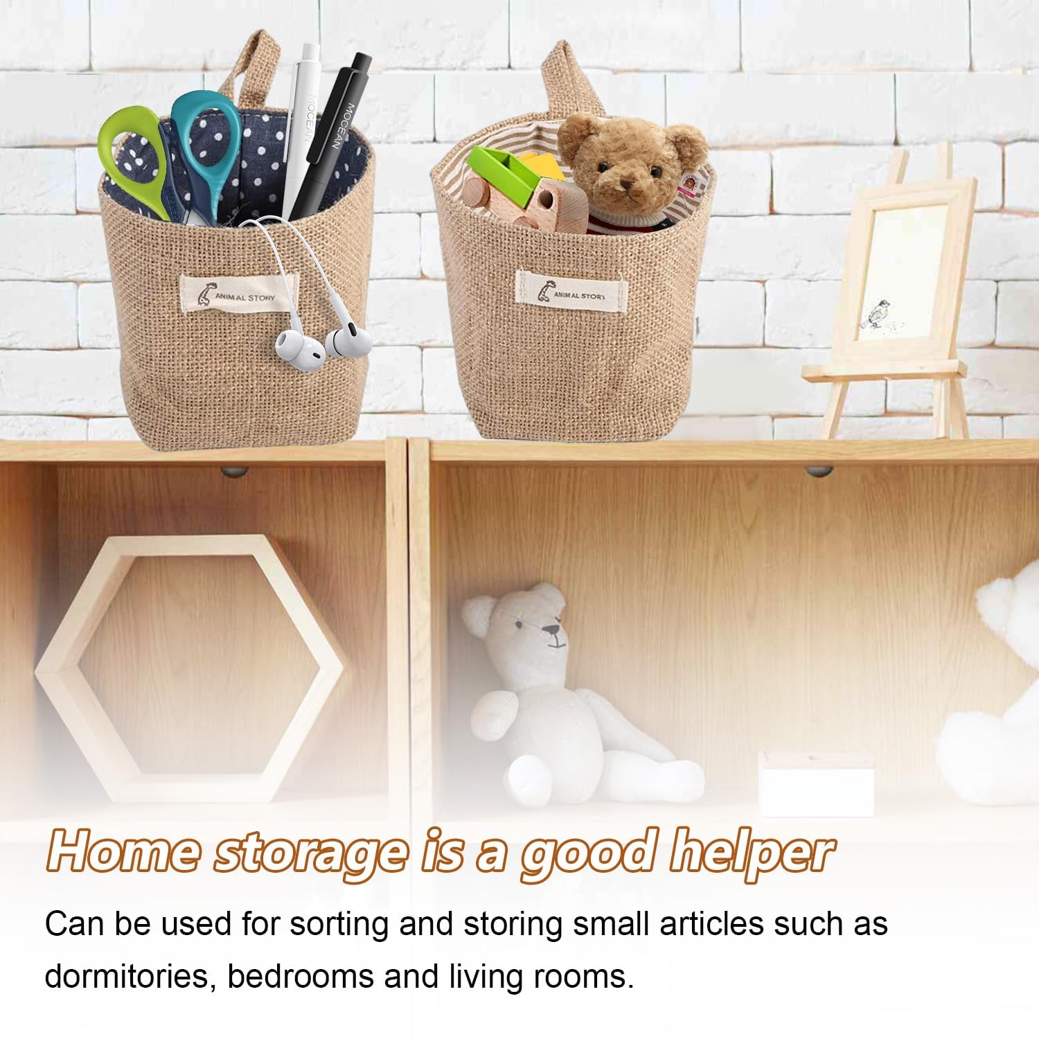 4 Pezzi Borsa Appendibile, Portaoggetti Bagno In Cotone E Lino Cestino da Appendere Organizer Parete per Cosmetici Piccoli Porta Oggetti con Manico a