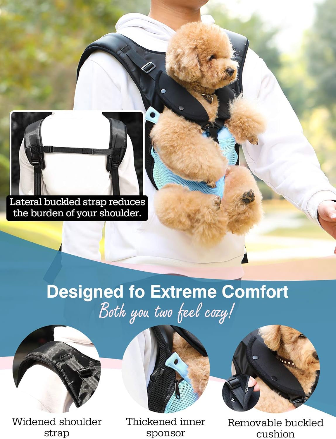 Pawaboo Pet Carrier Backpack, Adjustable Pet Front Backpack Cat Dog Carrier Backpack Safety Travel Bag, Legs Out, Easy-Fit for Traveling Hiking Camping for Small Medium Dogs Puppies - Medium, Blue : Pet Supplies