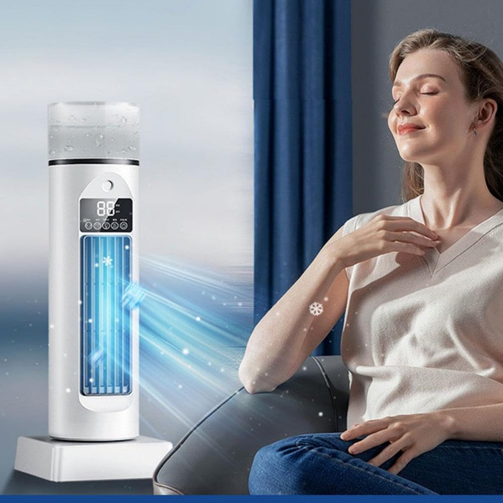 Tower AC Klimaanlage, Raumkühler Ventilator Tragbare Klimaanlagen, Leise Oszillierende Bladeless Kühler mit Fernbedienung für Schlafzimmer Büro Wohnheim (Schwarz)