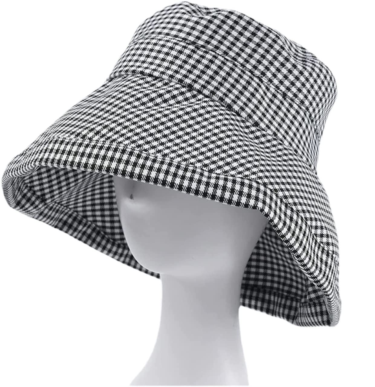 Casquette Visiere Femme, Summer Chapeau De Soleil Femme Printemps Et Été Pêcheur À Carreaux Noir Blanc Neutre Pliable, Chapeau de Plage