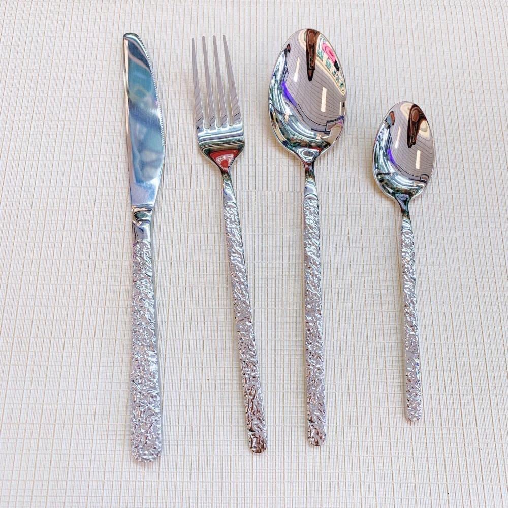 Ensembles de couverts en acier inoxydable Ensembles de couverts Ensemble de 7 pièces de 14 bâtons Couteau Fourchette Cuillère Ensembles de couverts mixtes Couverts à steak Camping Voyage Vaisselle E