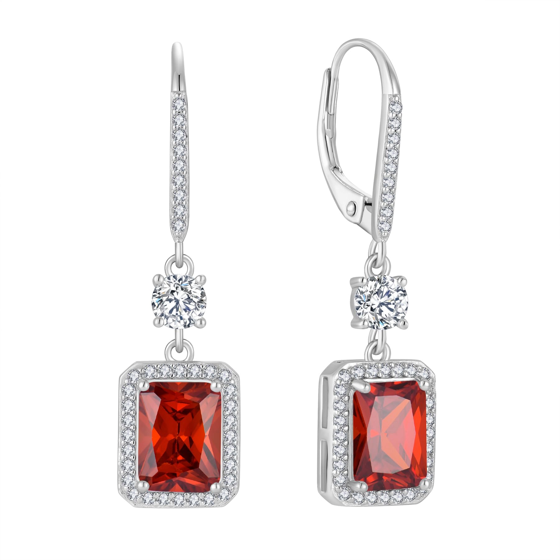 FJ Quadrat Prinzessschliff Hängend Ohrringe Damen 925 Sterling Silber Solitaire Halo Ohrringe Geburtsstein Schmuck Geschenke für Frauen