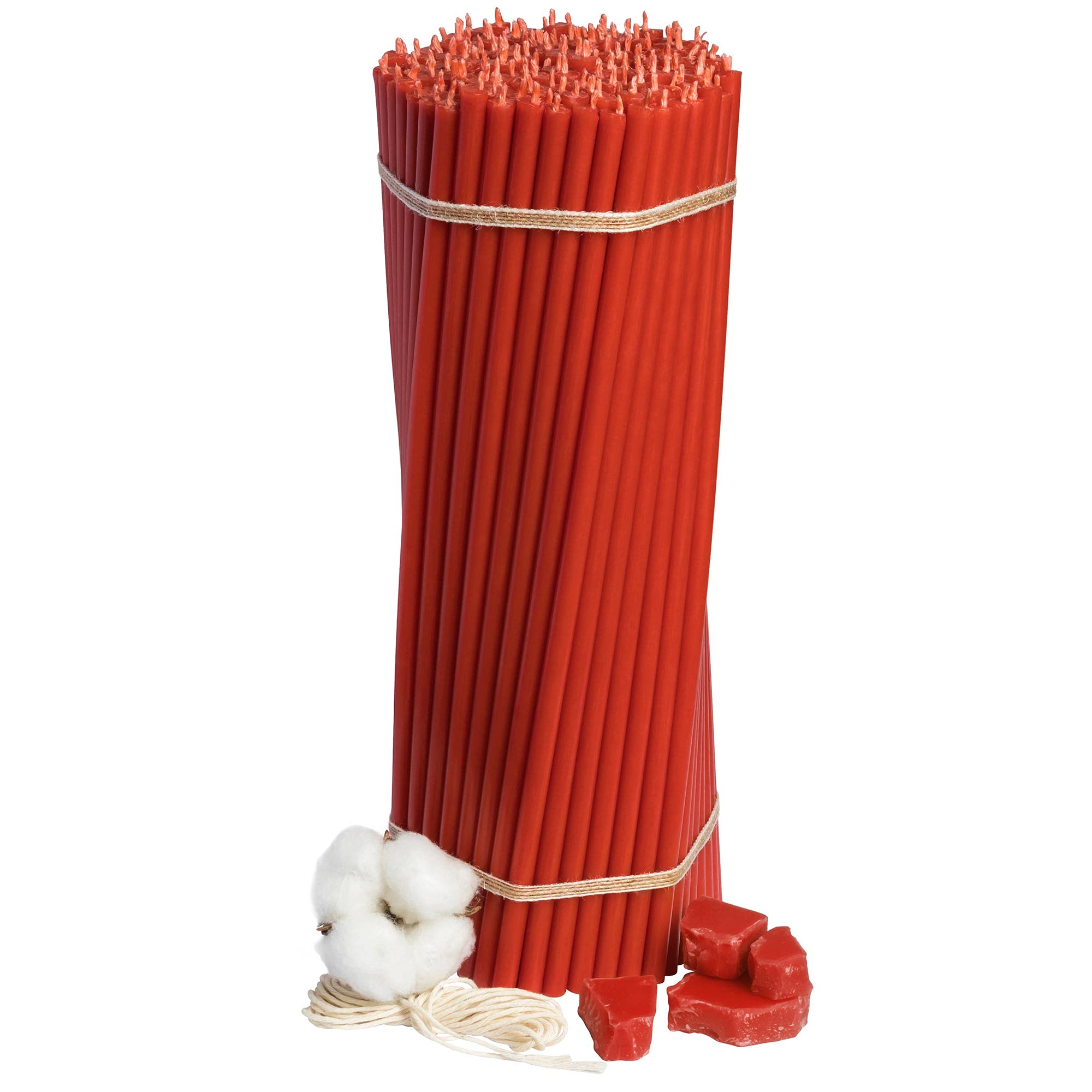 Diveevo Bienenwachs Kerzen Rot - Orthodoxe Kerzen für Gebet Rituale Tischdeko - Ungiftig, Ruß - Tropffrei, Lang, Nachhaltige Produkte, 150 Stück, Höhe 29.5 cm, Brenndauer 150 Min