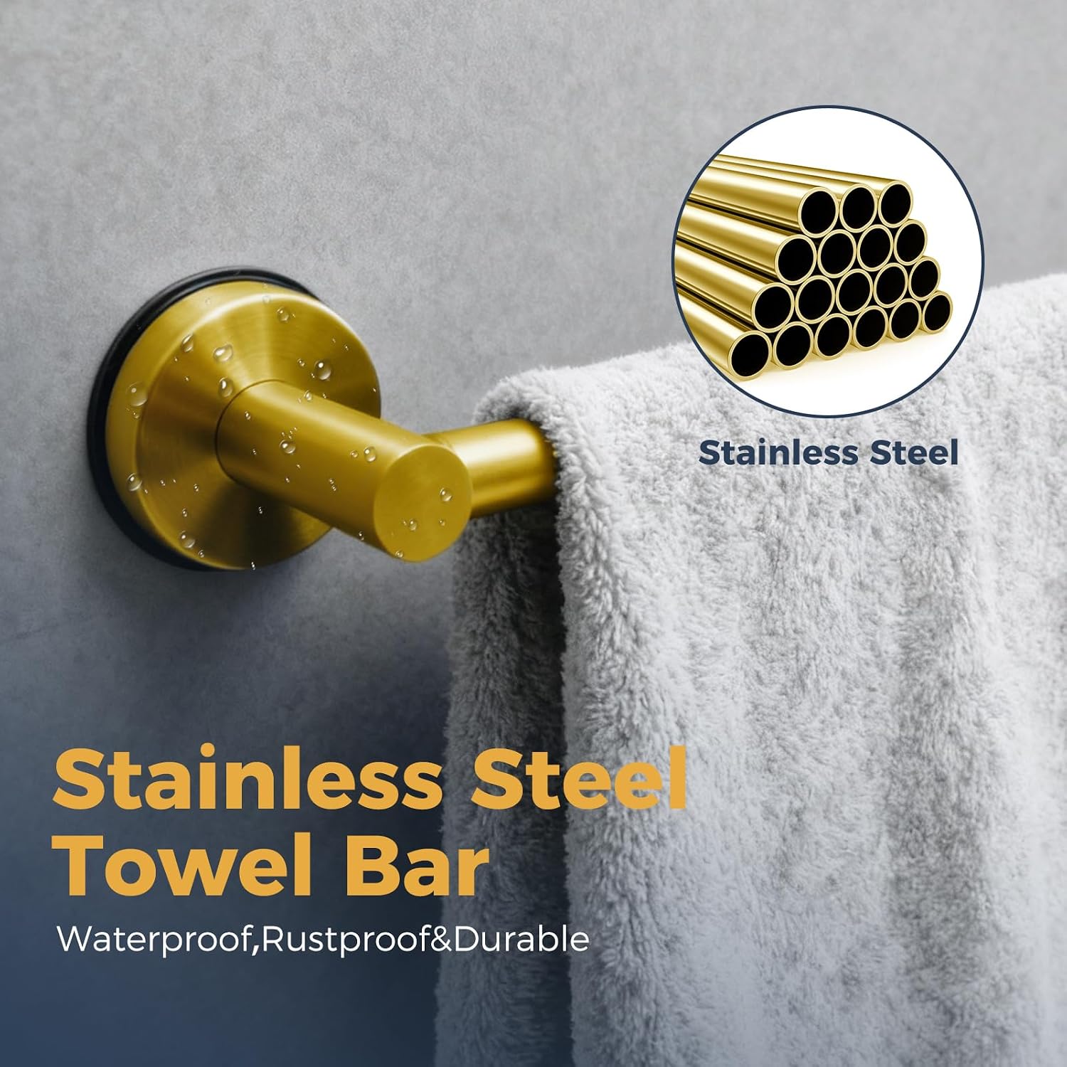 14.6inch~24inch Towel Racks for Bathroom,Adjustable Suction Cup Towel Bar for Bathroom Wall,Stainless Steel Bath Towel Holder for Shower(Brushed Gold) image 4