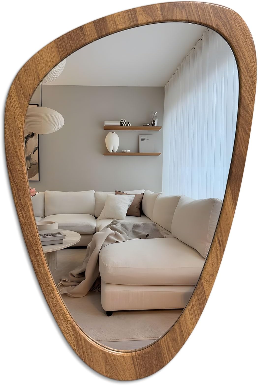 Asymmetrical Irregular Wall Mirror Mid Century Modern Framed Mirror, Abstract Decorative Decor for Entryway Bedroom Bathroom Vanity, Hanging Vertically or Horizontally, 24"x36"