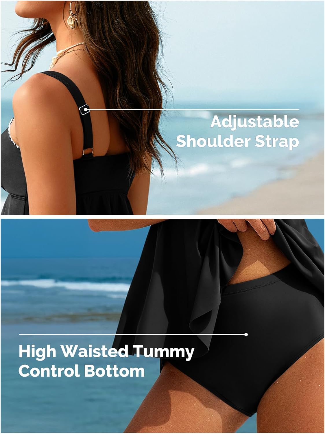 Aleumdr Tankini Swimsuits for Women Modest Two Piece Bathing Suit Square Neck Swim Top with High Waisted Bottom