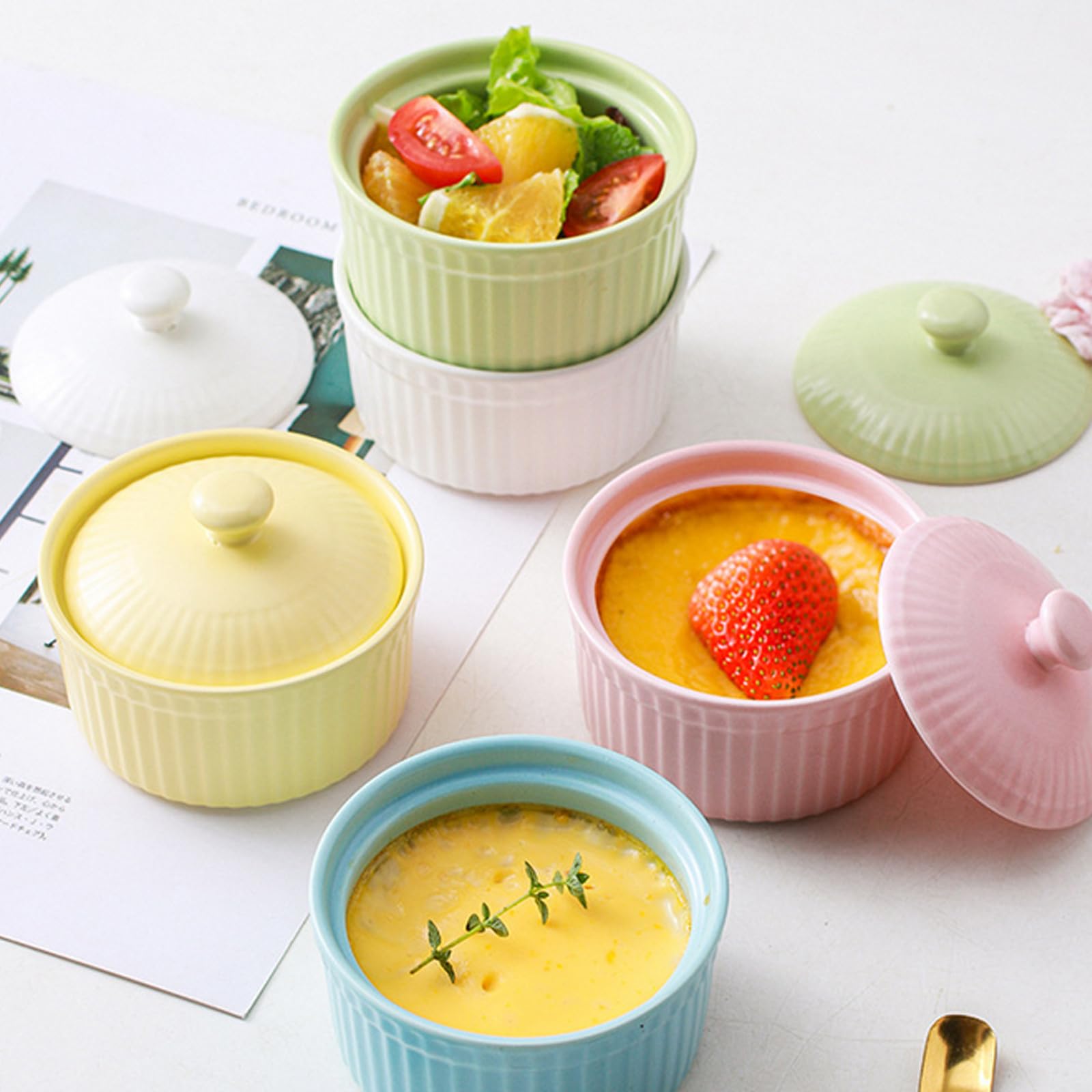 Keramik Backschüssel mit Deckel, Grün, für Kinder