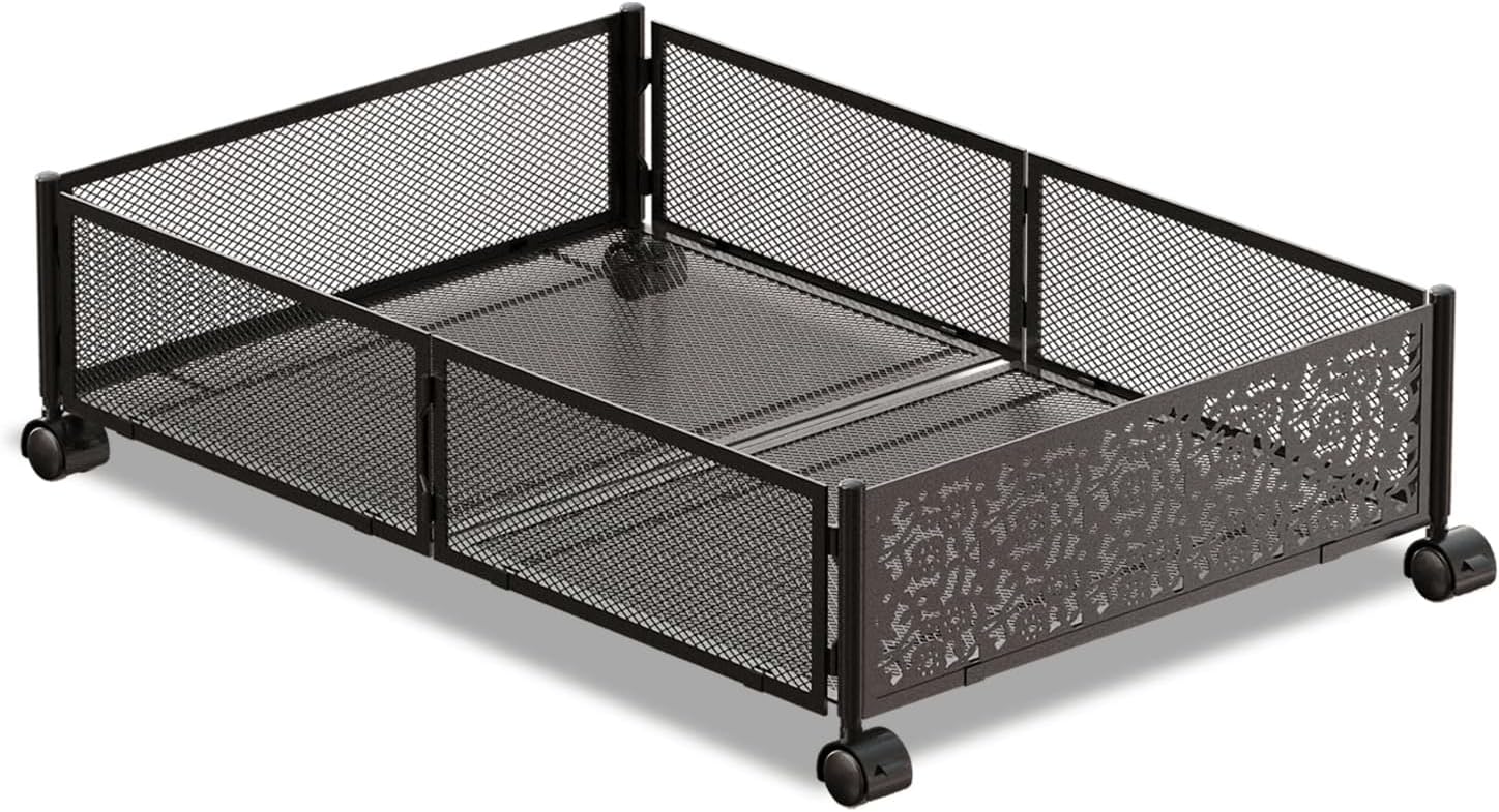 EAUSO Under Bed Storage Containers With Wheels, Foldable Bedroom Storage Organization With Handles, Under Bed Storage Bins Drawer For Clothes, Blankets And Shoes, Bedding (Black)360 DEGREE ROTATING WH