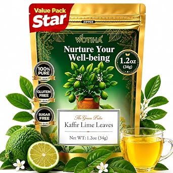 WOTIHA Dried Kaffir Lime Leaves - 1.2 oz 34g - Natural Lime Tree Leaves for Tom Yum, Panang Curry, Soups & Stir Fry - Resealable Bag