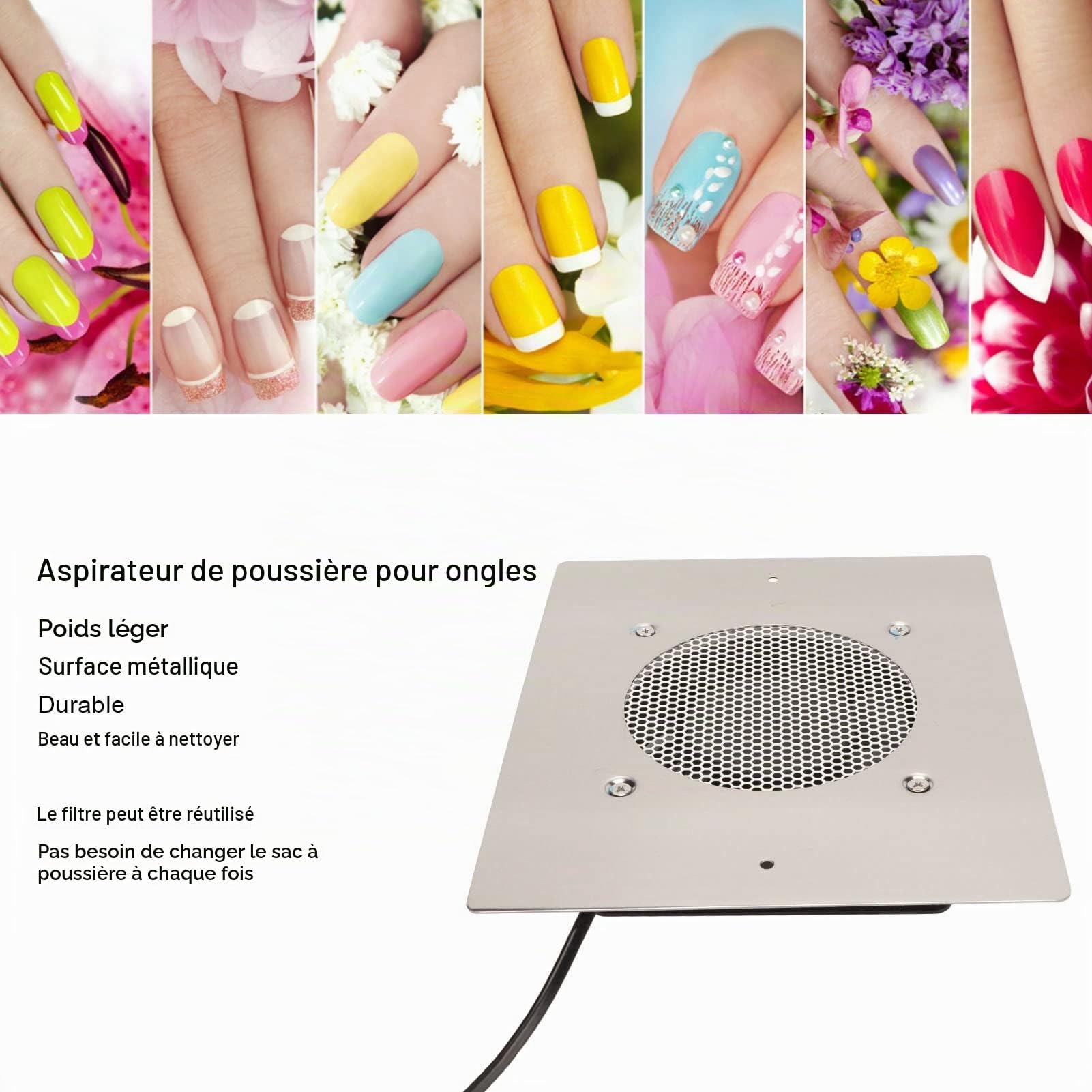 Sonew Machine de Dépoussiérage D'ongles, Collecteur de Poussière D'ongles, Aspirateur D'ongles, Filtre Réutilisable, Extracteur D'aspirateur, 220‑240V