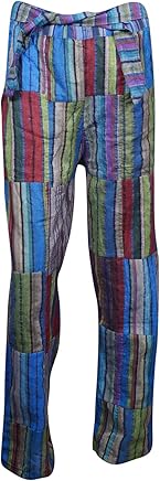 Mogul Interior Womens Cotton Harem Pant Cotton Patchwork Comfortable Elastic Waist Yoga Trouser S/M