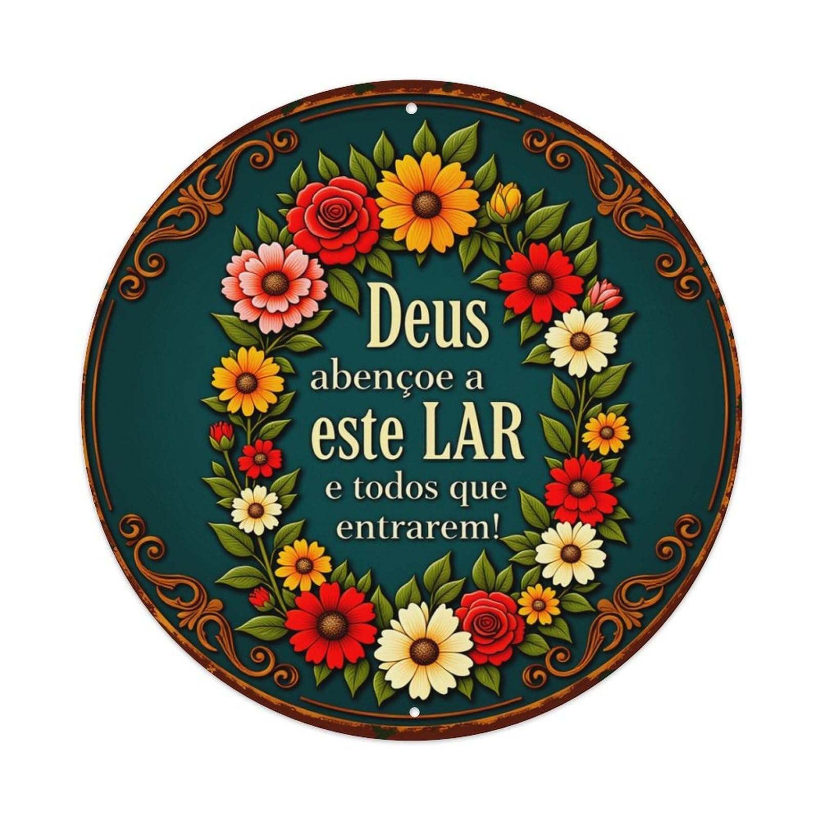 Floral Wreath Religious Blessing Sign Round Tin Sign Retro Metal Sign for Cafe Bar Pub Home Game Room Gym Club Wall Decoration Vintage Metal Poster 8x8 Inch