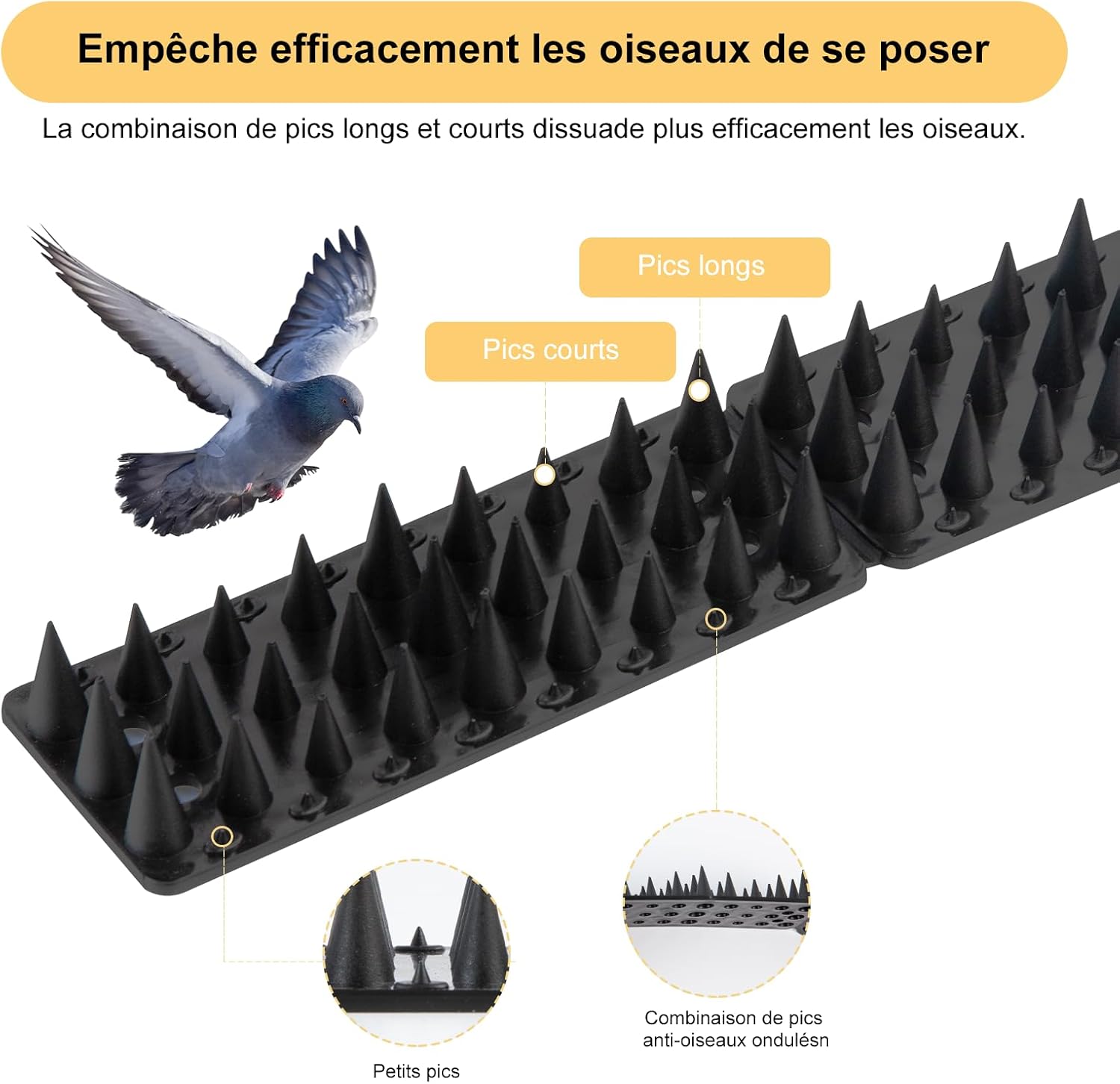 OFFO Pic Anti Pigeon,Anti Pigeon 1,8m,Piques Pigeons pour Dissuader Les Oiseaux,Pics Anti Pigeons Extérieur pour balcons,Jardins sur toits ou barrières d'intimité,Noir — vue 3