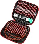 Alvinlite Interchangeable Ensemble d'aiguilles circulaires à tricoter, 26pcs Aluminium, 3.0mm-10.00mm, Rouge, Détachable, Boîtier de rangement, Cadeau pour les amoureux de tricot