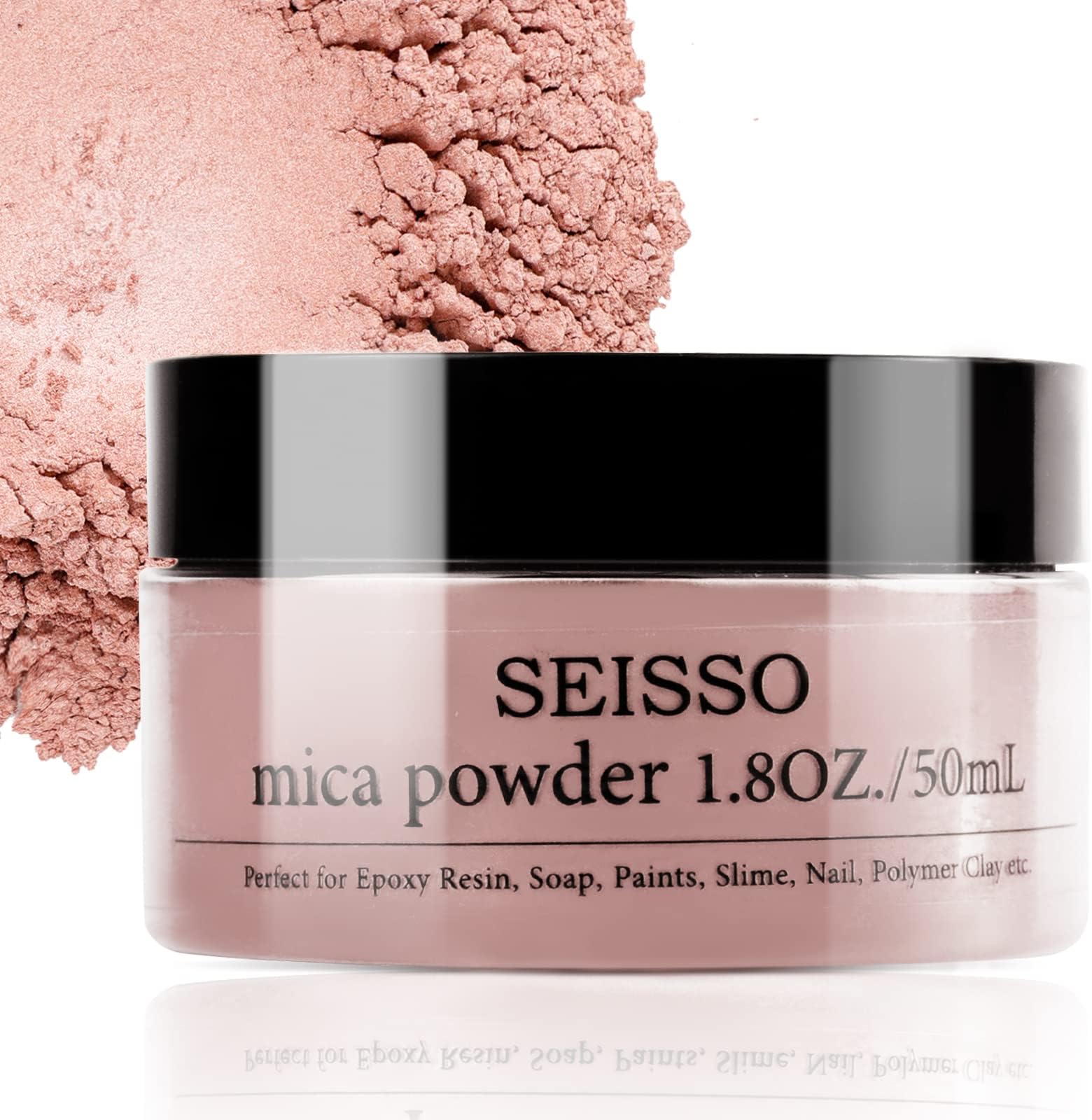 SEISSO Rose Gold Mica Powder Pigment - Natural Mica Powder for Epoxy, Huge 50 Gram/ 1.76 Ounce Bottle, Epoxy Resin Crafting Dye, Soap Making Supply, for Bath Bomb Acrylics Paints Slime Nail Polish